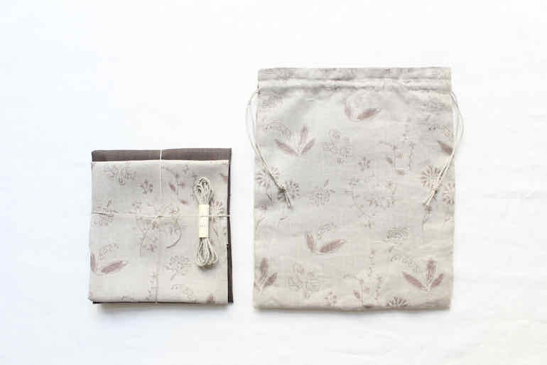 リネンプリントワイルドフラワーズ<br />巾着セット